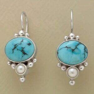 NEW Elsie Silver Plated Turquoise Blue Stone and Pearl Drop Earrings